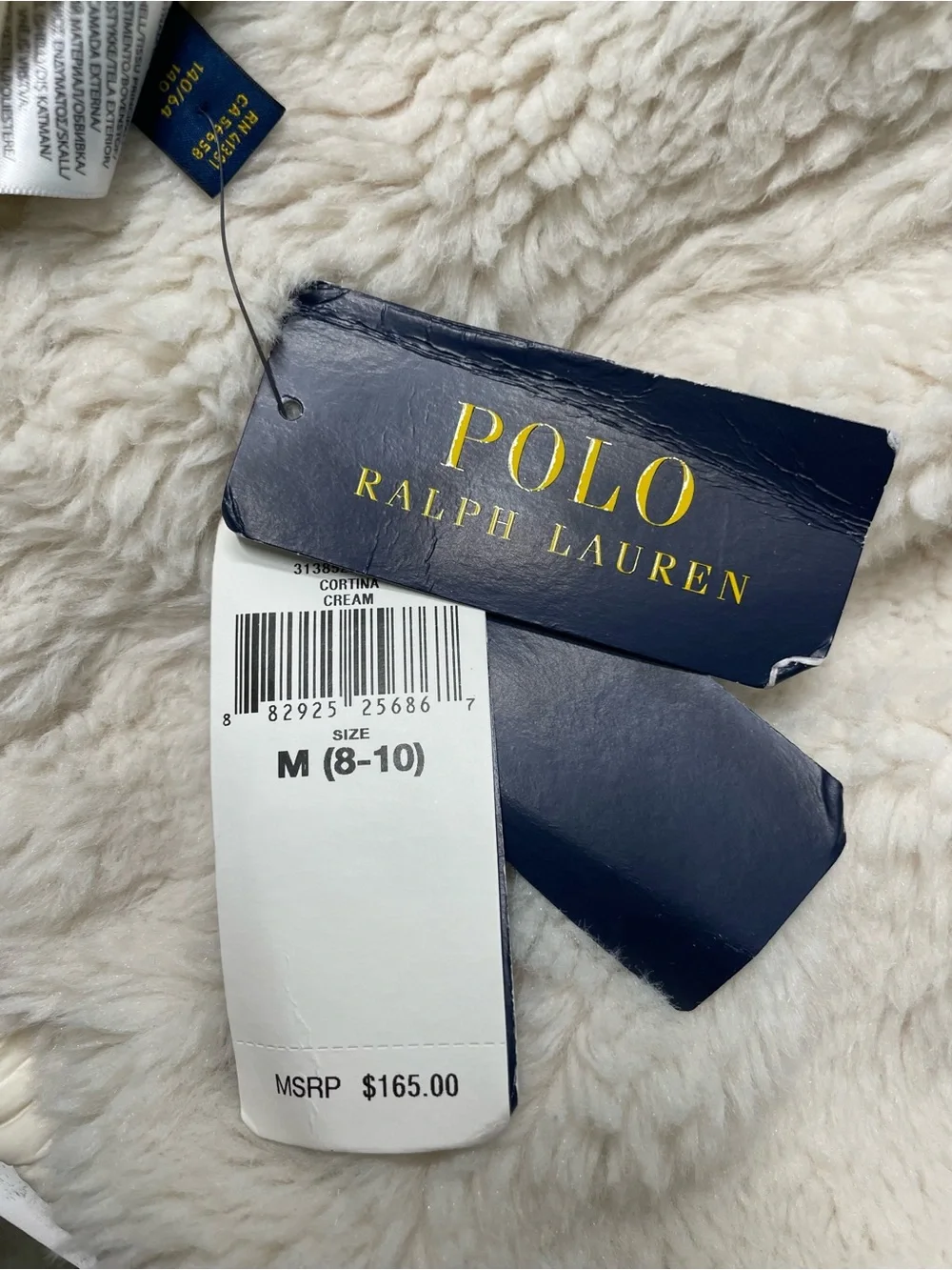 Polo Ralph Lauren Cortina Cream Quilted Puffer Jacket NWT M